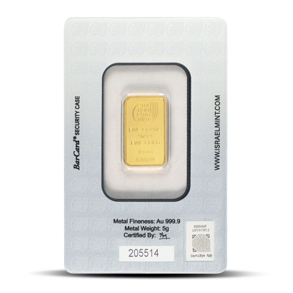 5 Gram The Holy Land Mint Gold Bar (New w/ Assay)